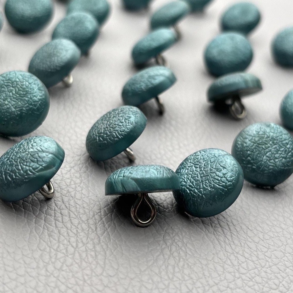 Vintage Teal Buttons Lot 37pc Pearl Shimmer Metal Shank Sewing Craft Supply